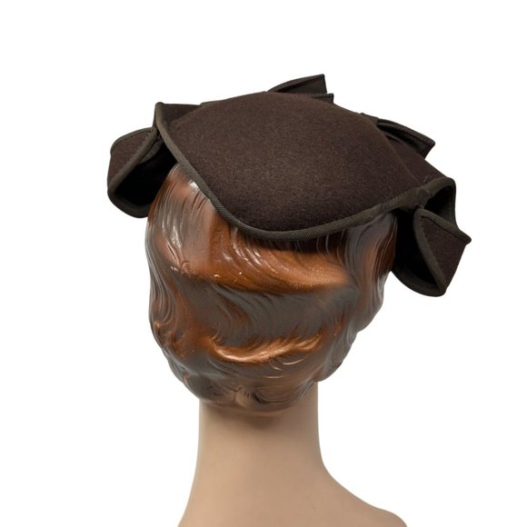 Vintage Bows Hat Scalloped Chocolate Brown Wool Calot Cap main image 5